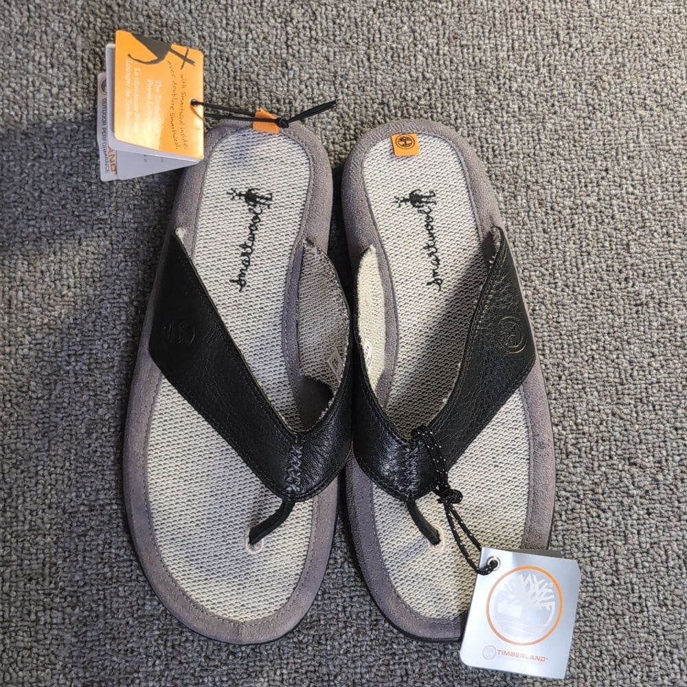 NWT Timberland x SmartWool Power Lounger Sandals / Flip Flops Size: 10M Leather - Picture 2 of 11